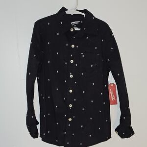 NWT Arizona Jean Co Black Button-Up Shirt with White Skull Accents Boys S 8
